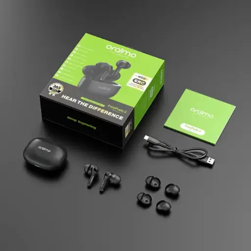 Oraimo FreePods 3C True Wireless Earbuds Bluetooth Earphone with 4-Mic Call Noise Cancelling,36H Playtime Bluetooth Headphones in-Ear Earbuds with Stereo Bass,Waterproof for Sport,Black